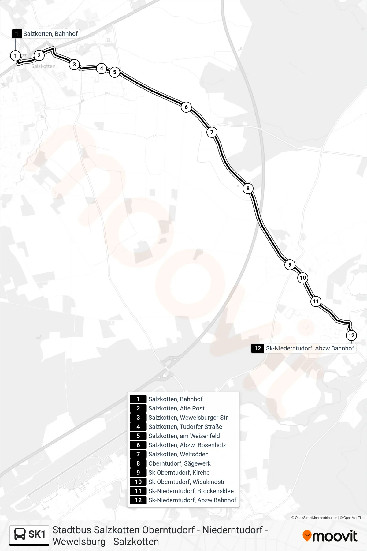 Linie SK1 (Bus) Richtung Sk-Niederntudorf, Abzw.Bahnhof: Route und Haltestellen auf der Karte