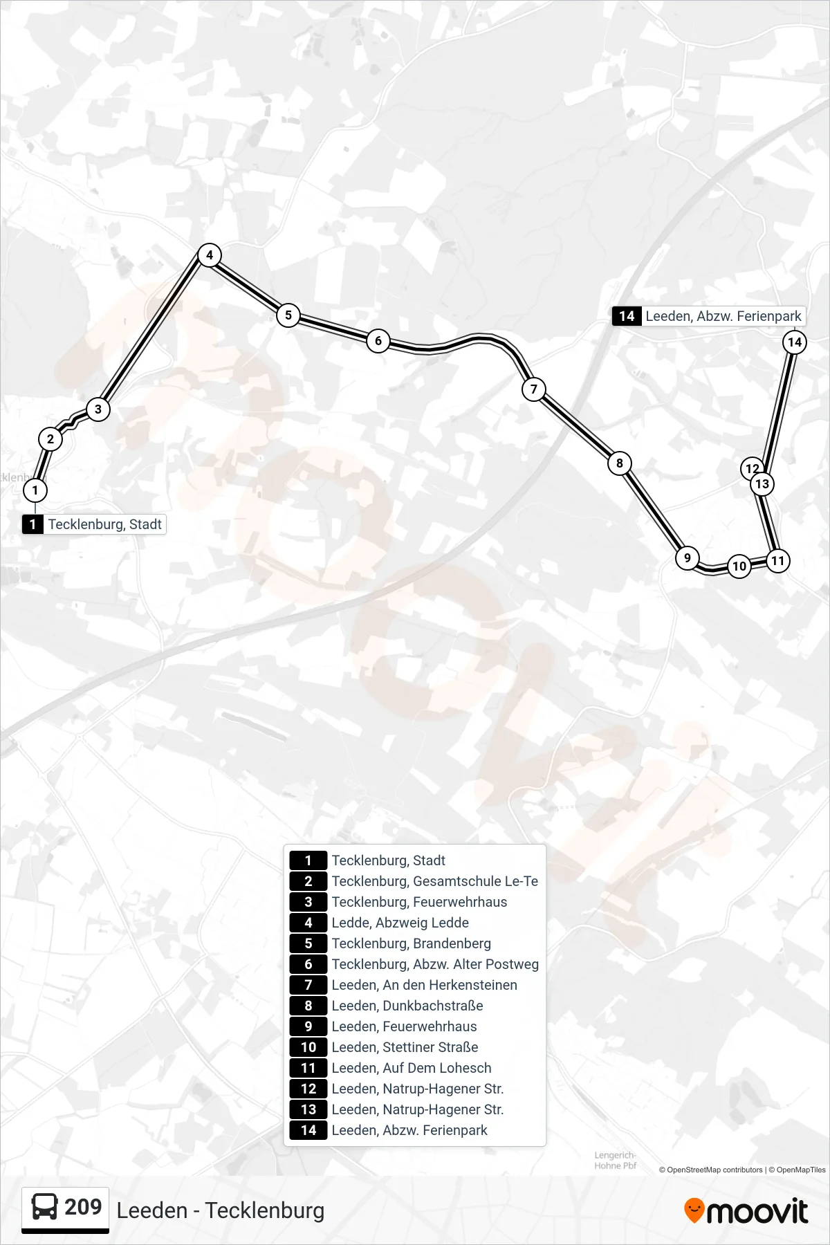 Linie 209 (Bus) Richtung Leeden, Abzw. Ferienpark: Route und Haltestellen auf der Karte