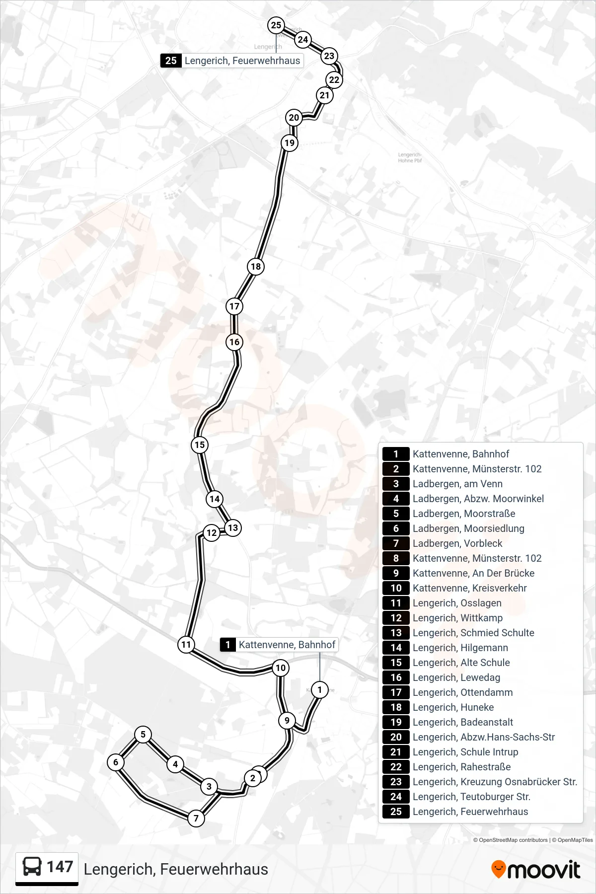 Linie 147 (Bus) Richtung Lengerich, Feuerwehrhaus: Route und Haltestellen auf der Karte