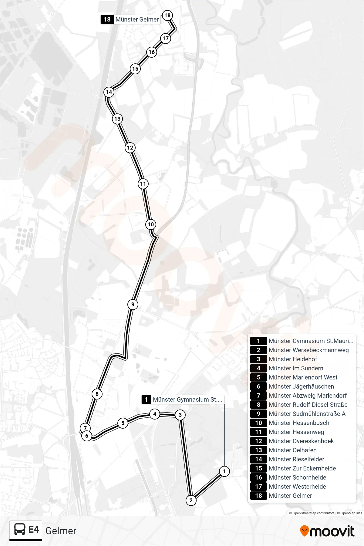 Linie E4 (Bus) Richtung Gelmer: Route und Haltestellen auf der Karte