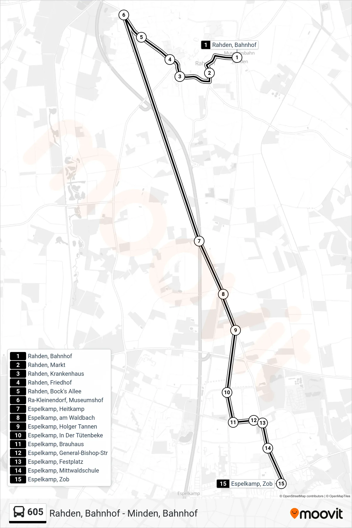 605 bus Line (Espelkamp Z O B) route and stops on a map