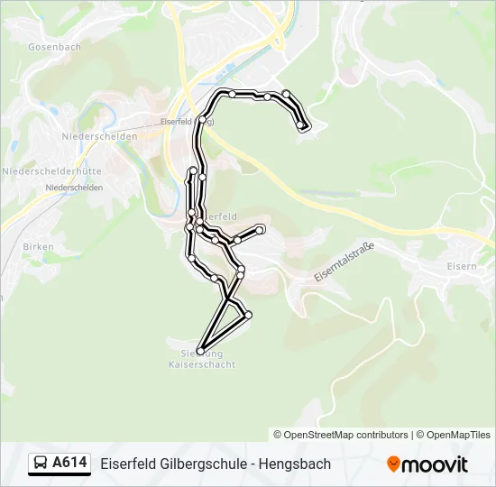 A614 Bus Line Map