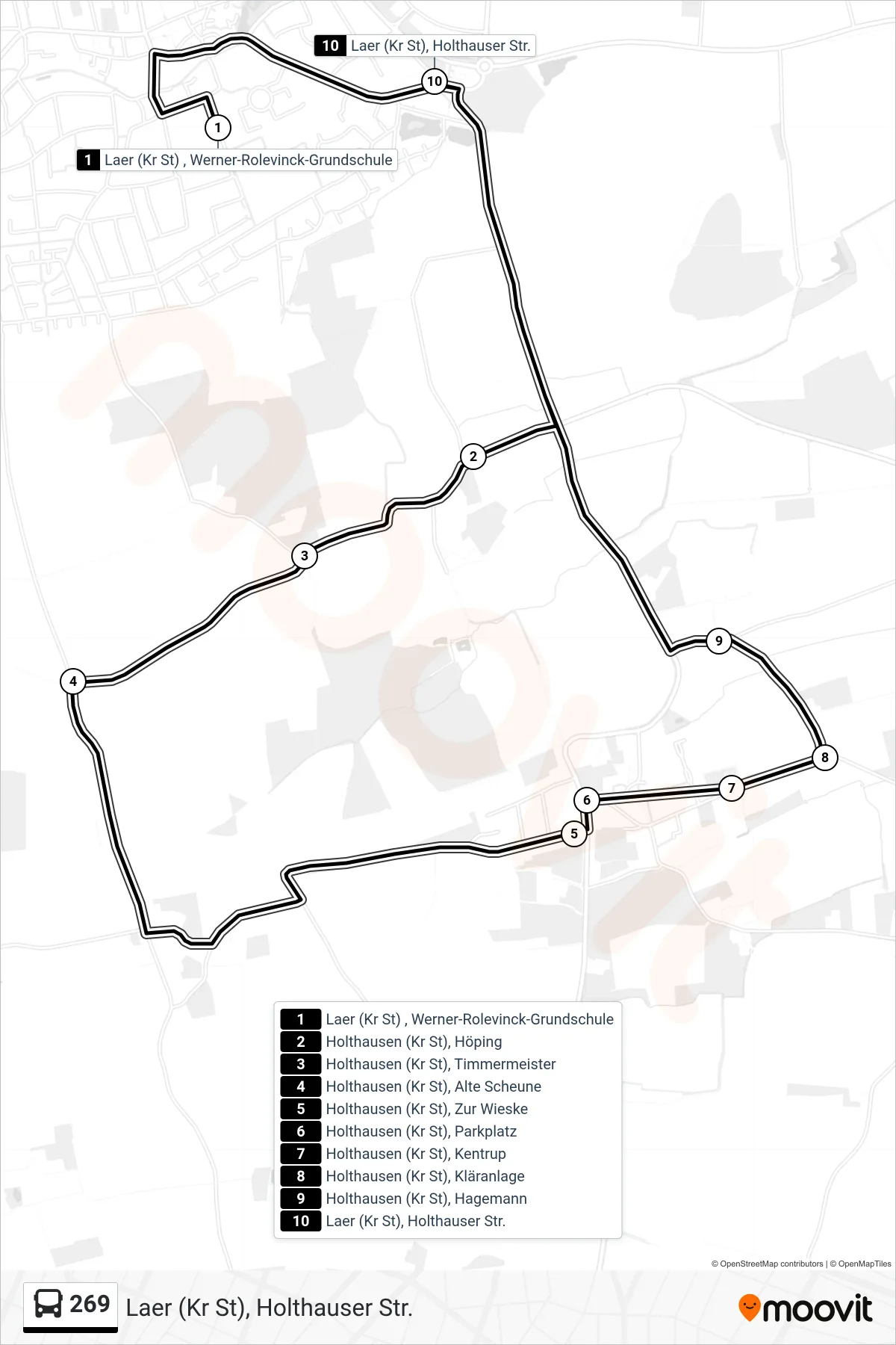 269 bus Line (Laer (Kr St), Holthauser Str.) route and stops on a map