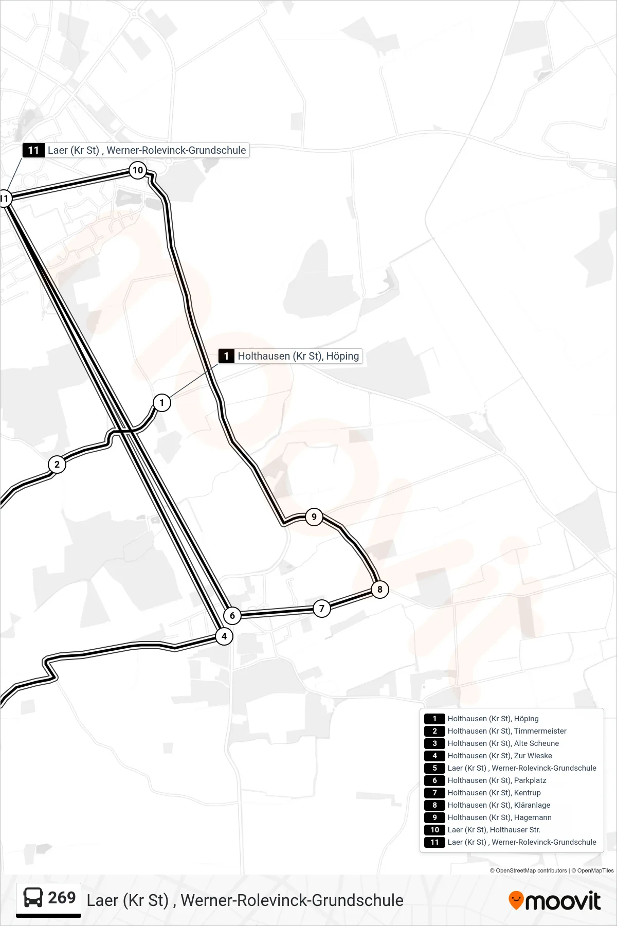 Linie 269 (Bus) Richtung Laer (Kr St) , Werner-Rolevinck-Grundschule: Route und Haltestellen auf der Karte