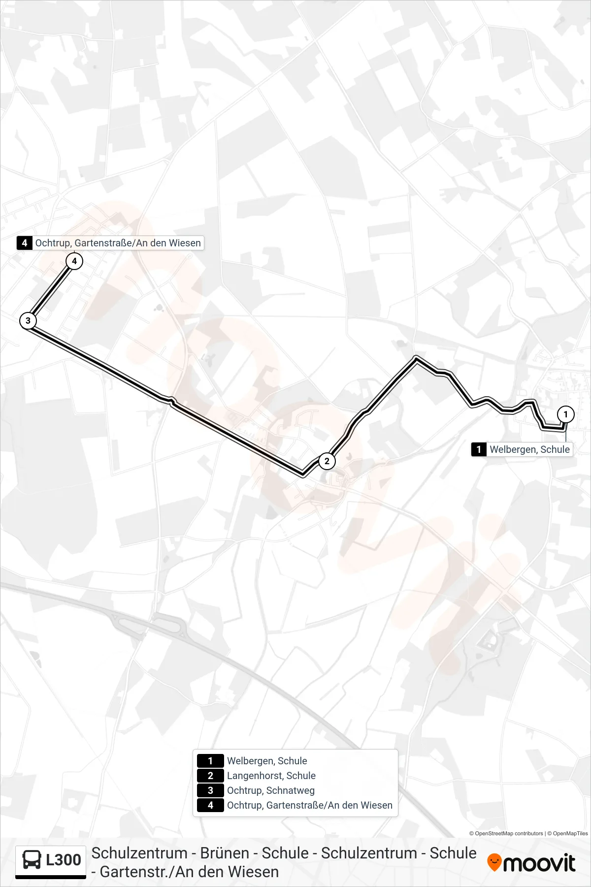 L300 bus Line (Ochtrup, Gartenstraße/An den Wiesen) route and stops on a map