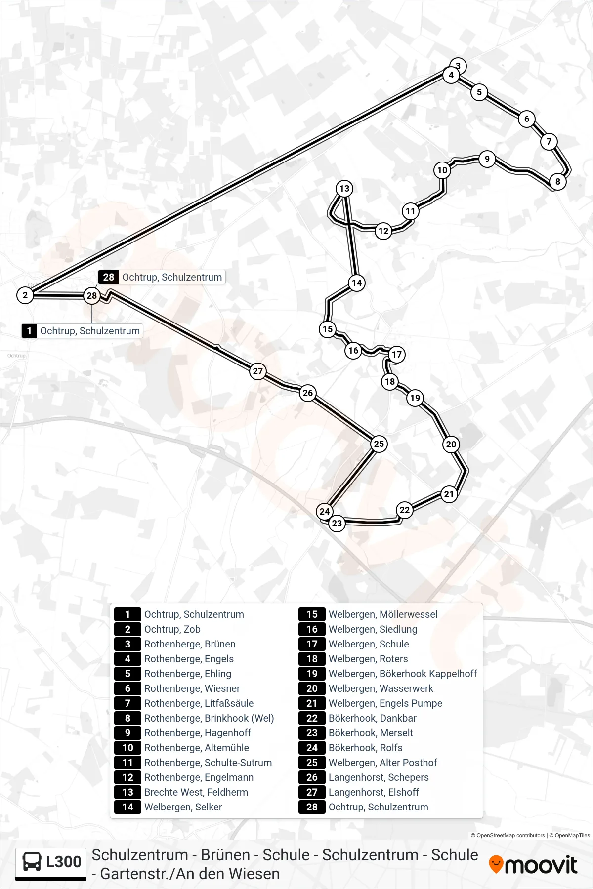 L300 bus Line (Ochtrup, Schulzentrum) route and stops on a map