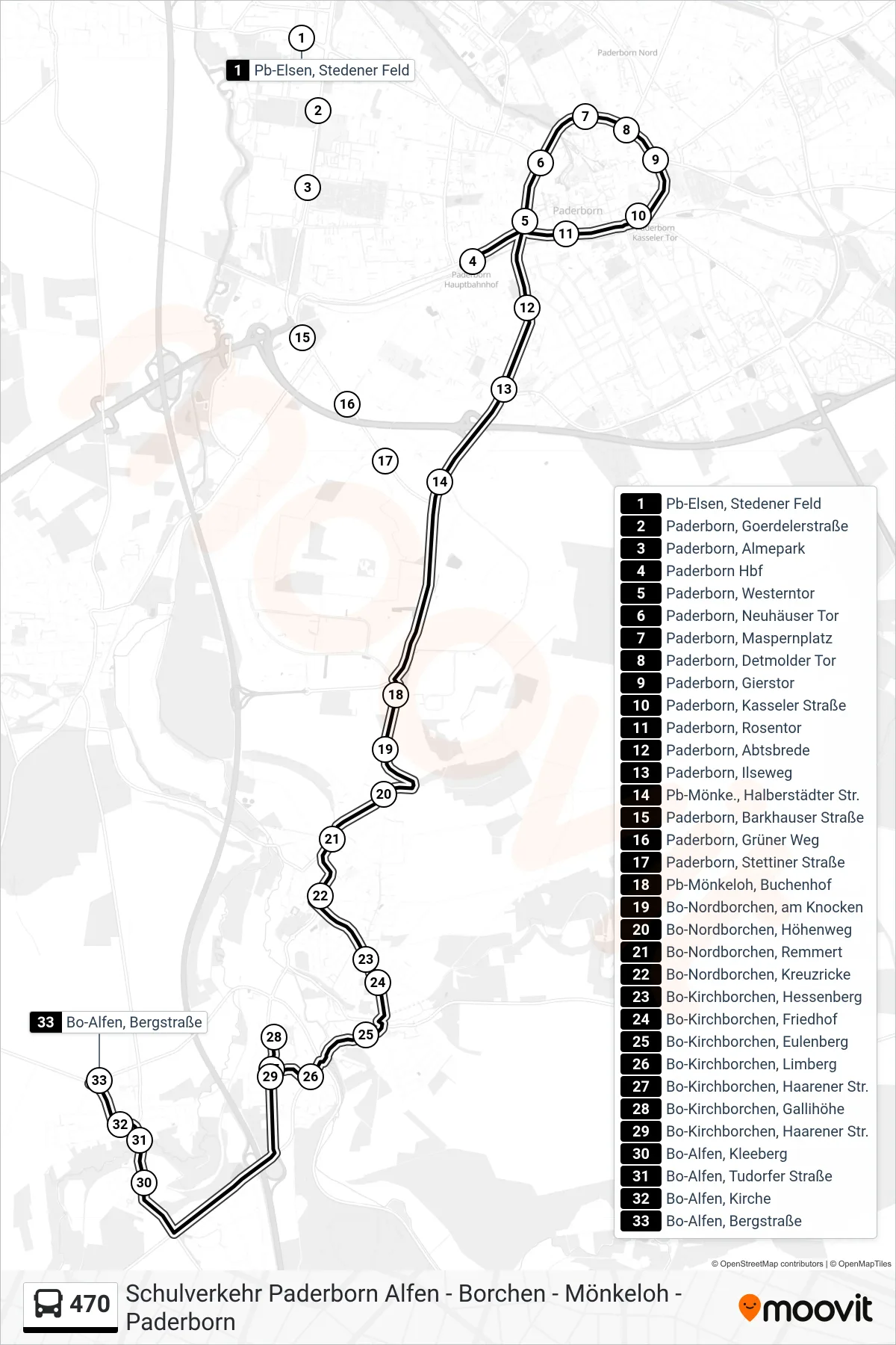 470 bus Line (Bo-Alfen, Bergstraße) route and stops on a map