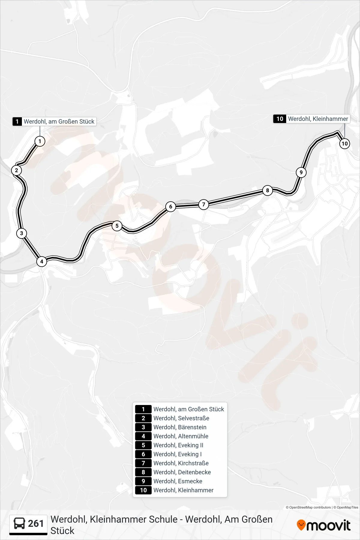 Linie 261 (Bus) Richtung Werdohl, Kleinhammer: Route und Haltestellen auf der Karte