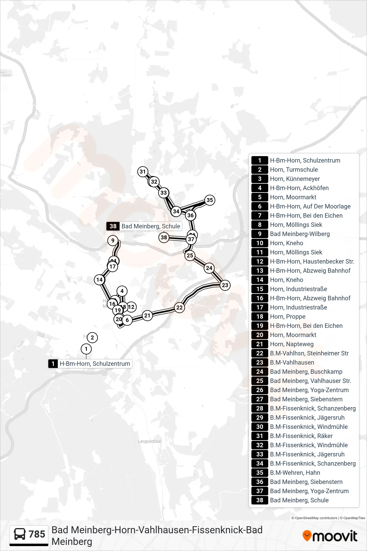 Linie 785 (Bus) Richtung Bad Meinberg: Route und Haltestellen auf der Karte
