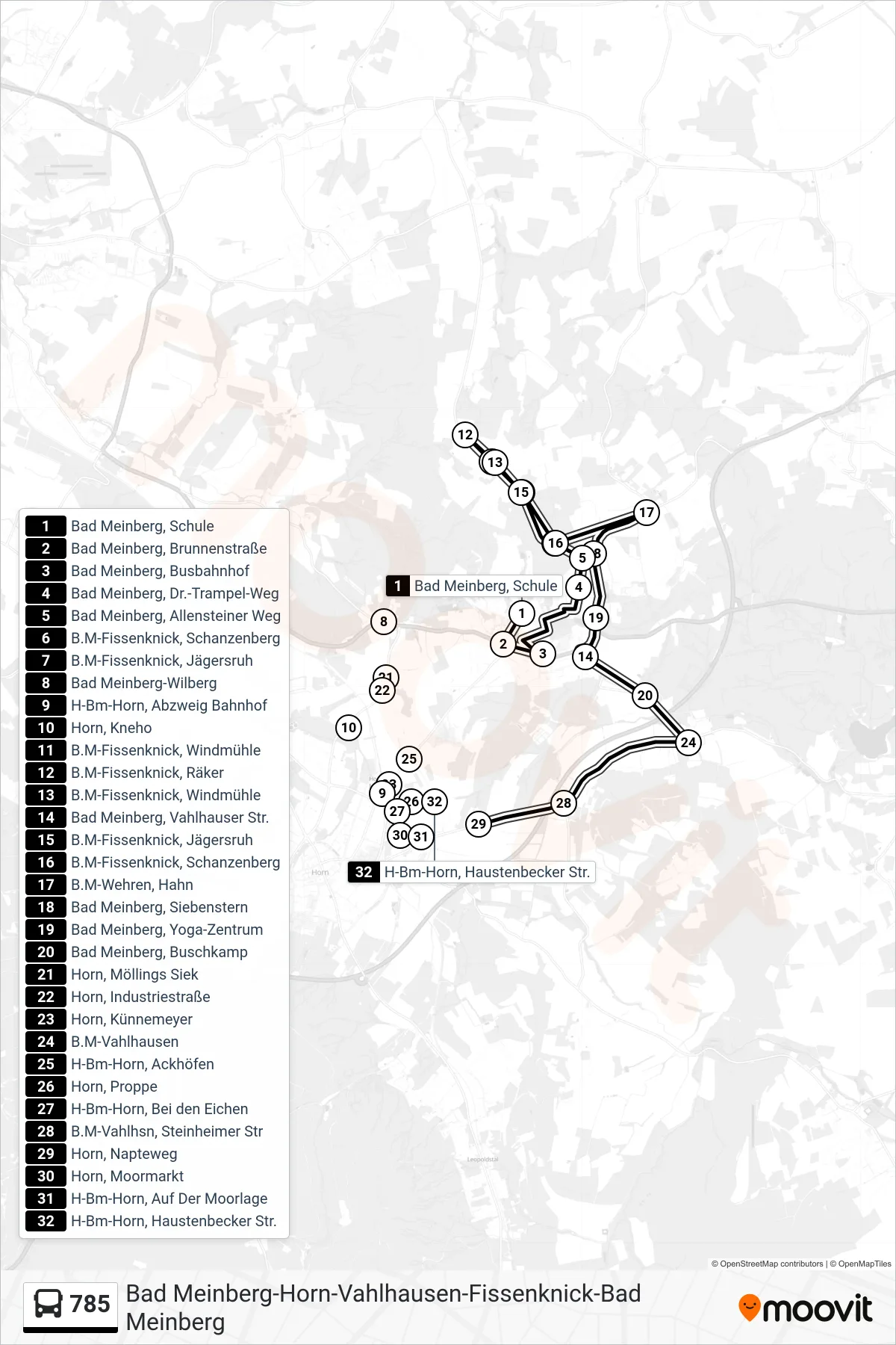 Linie 785 (Bus) Richtung Horn: Route und Haltestellen auf der Karte