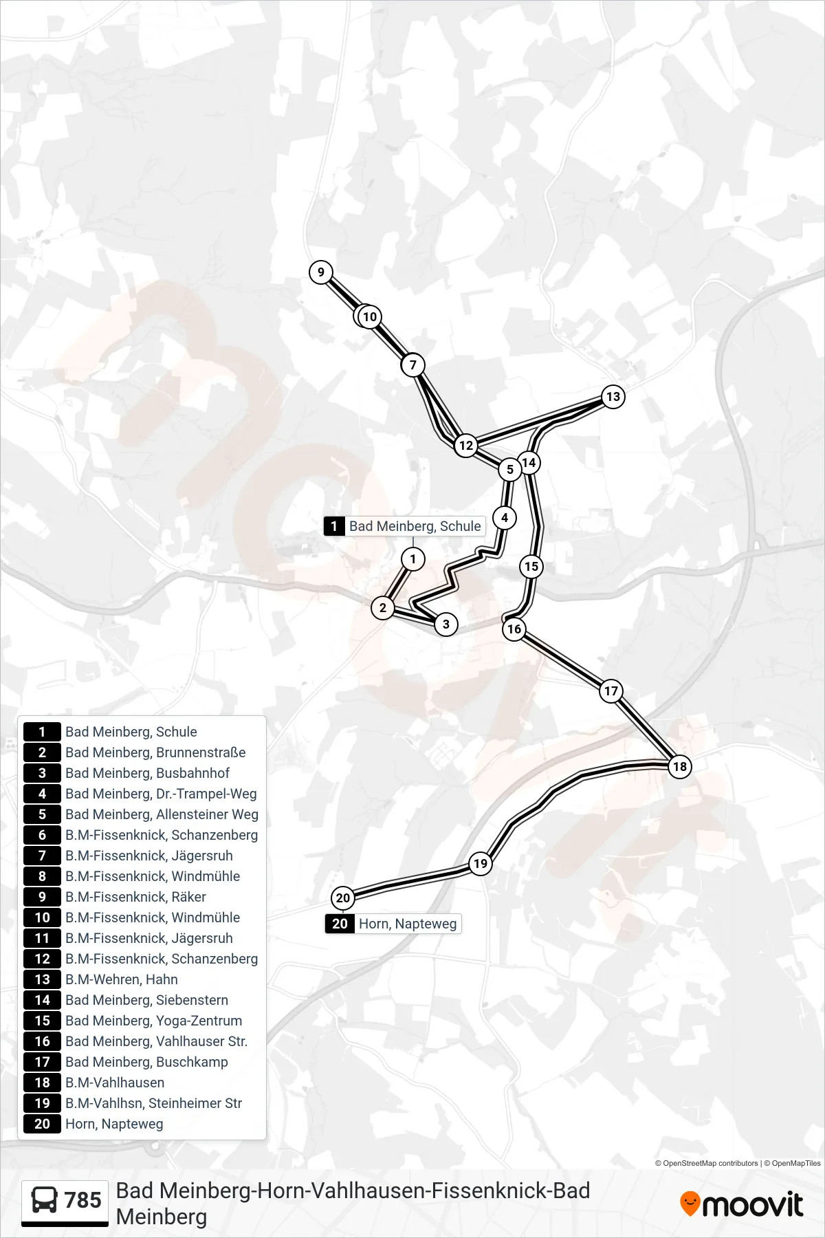 Linie 785 (Bus) Richtung Horn, Napteweg: Route und Haltestellen auf der Karte
