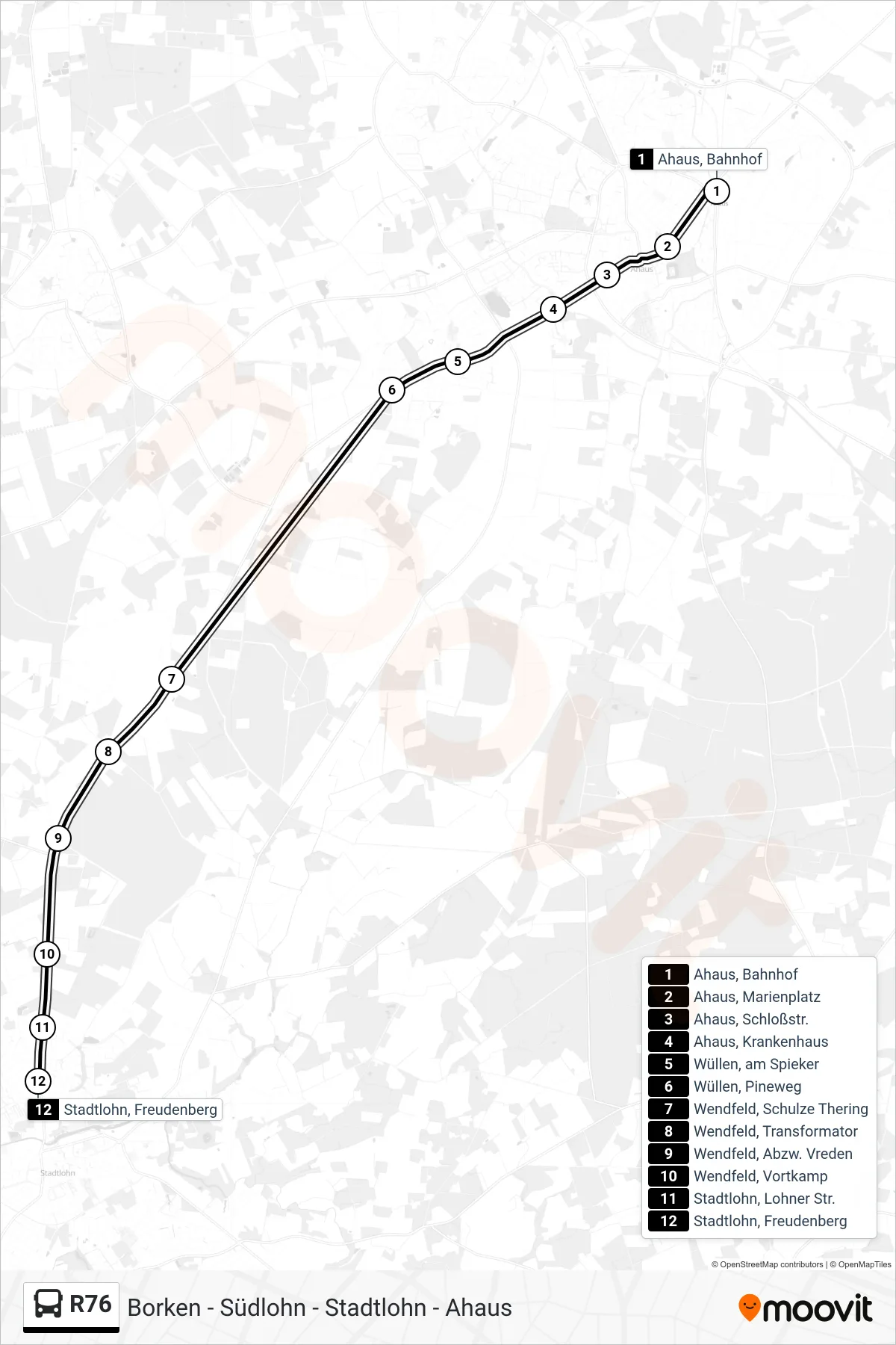 Linie R76 (Bus) Richtung Stadtlohn, Freudenberg: Route und Haltestellen auf der Karte