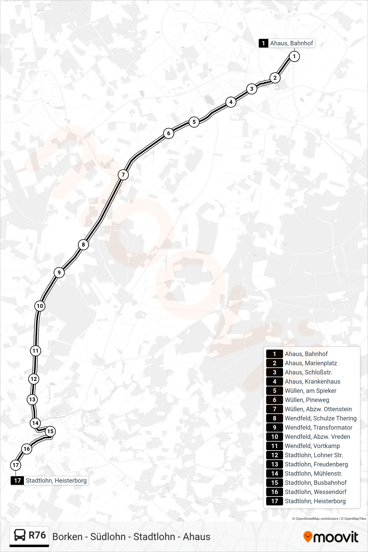 R76 bus Line (Stadtlohn, Heisterborg) route and stops on a map
