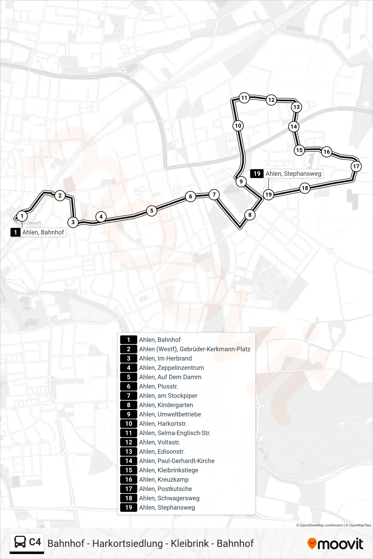 Linie C4 (Bus) Richtung Ahlen, Stephansweg: Route und Haltestellen auf der Karte