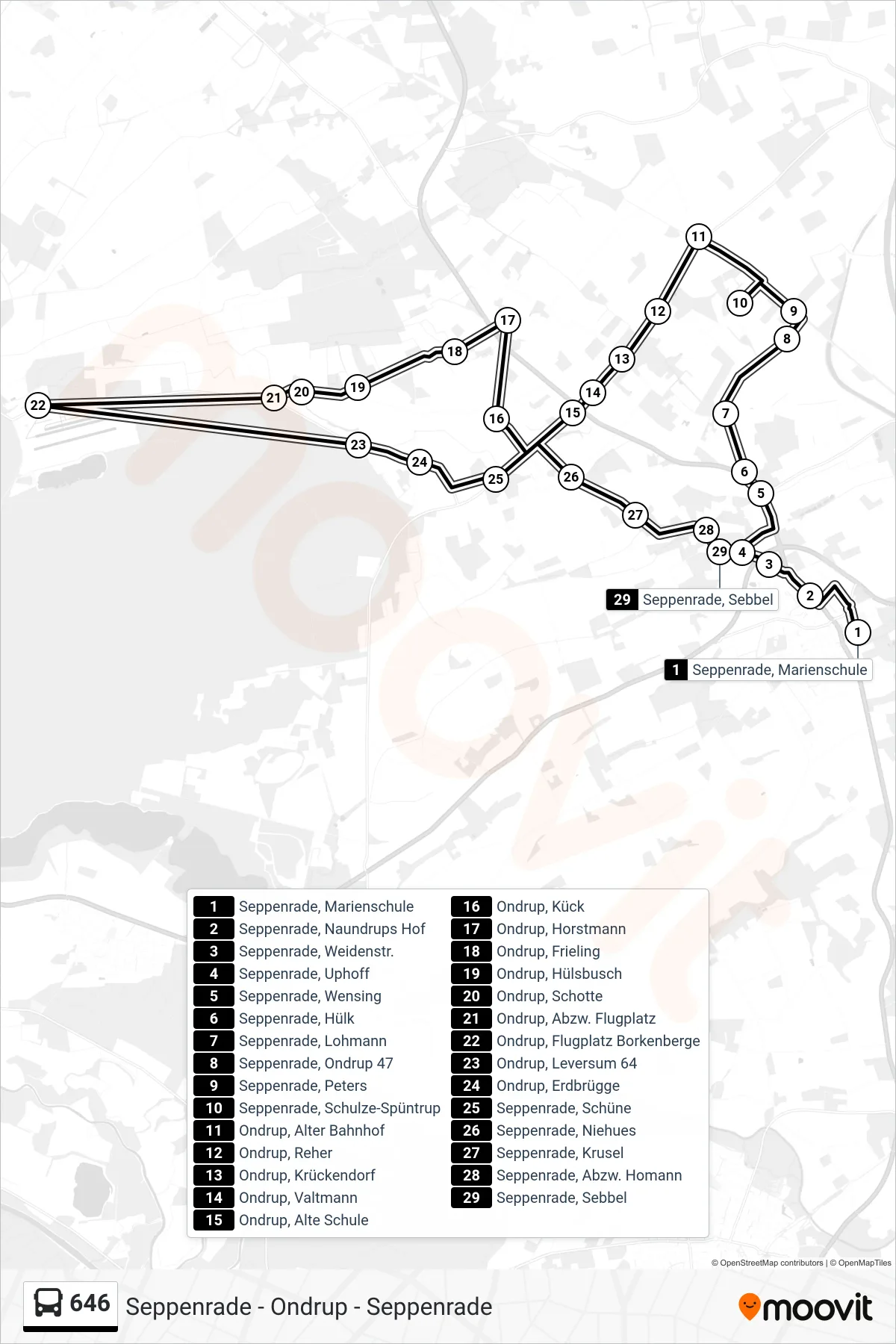 646 bus Line (Seppenrade, Sebbel) route and stops on a map