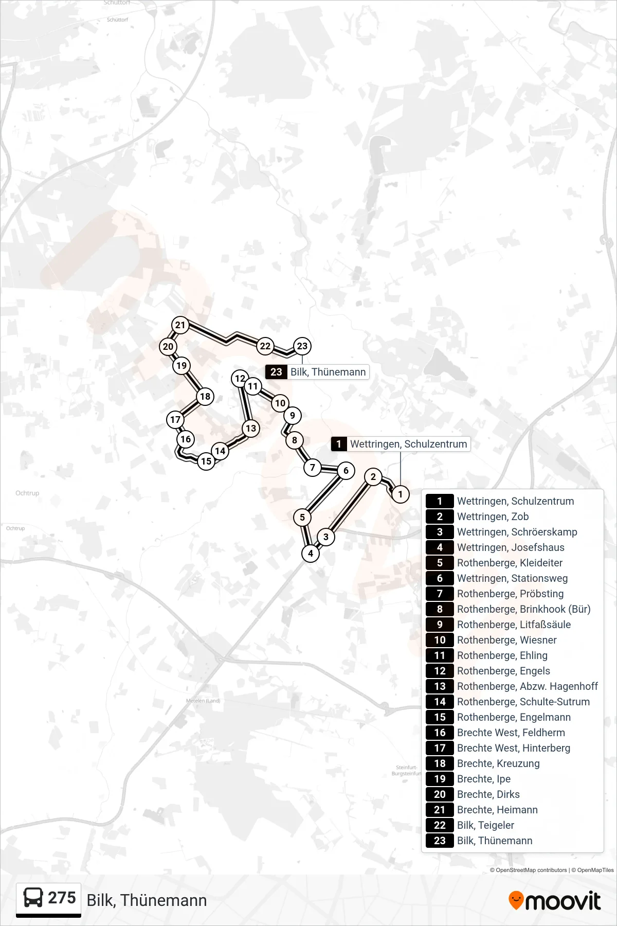 275 bus Line (Bilk, Thünemann) route and stops on a map