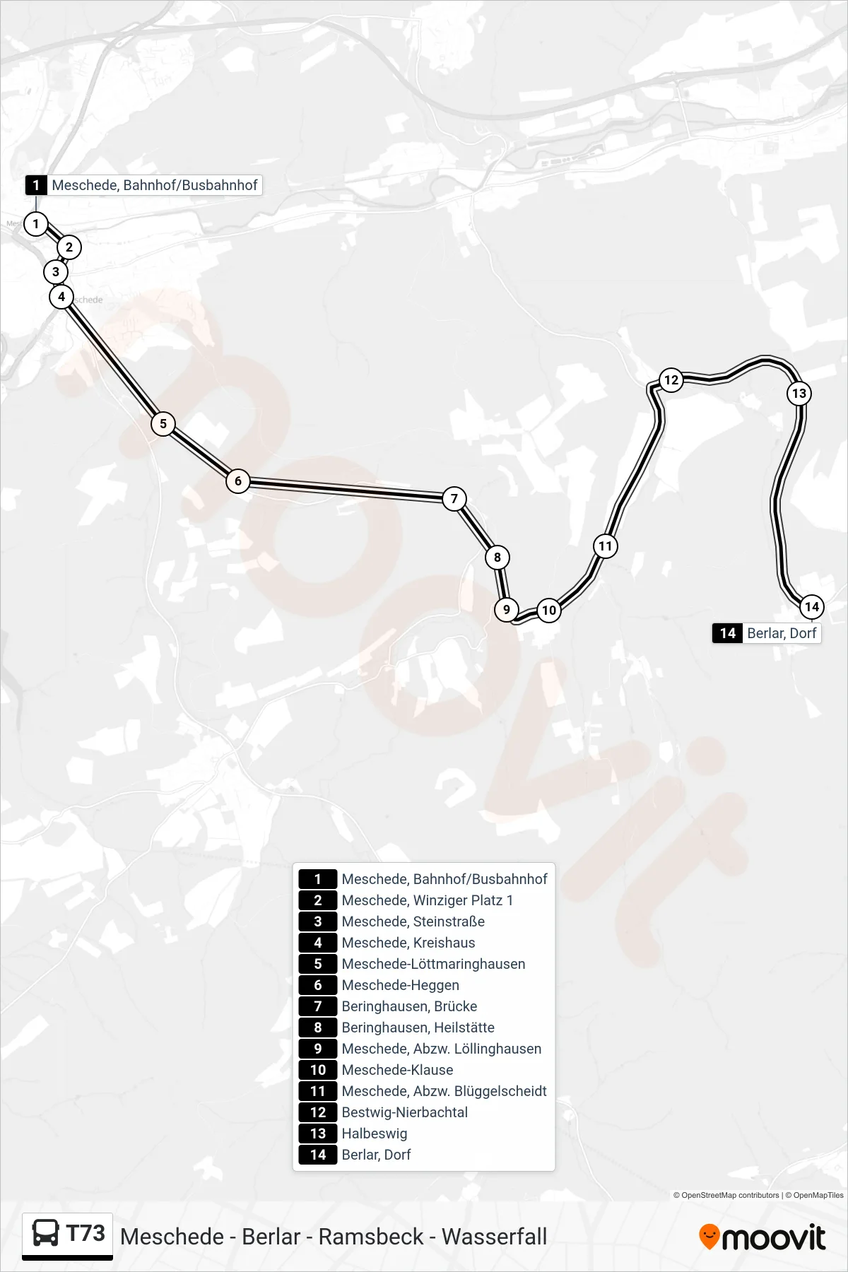 T73 bus Line (Berlar, Dorf) route and stops on a map