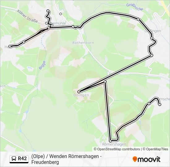 Автобус R42: карта маршрута