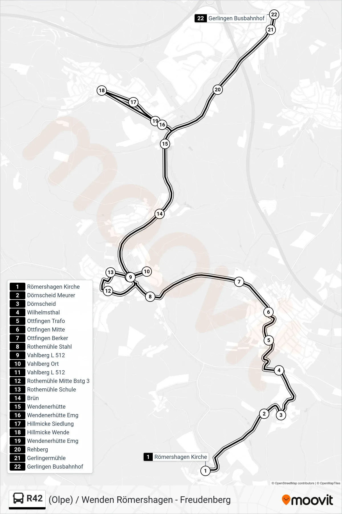 R42 bus Line (Gerlingen Busbahnhof) route and stops on a map