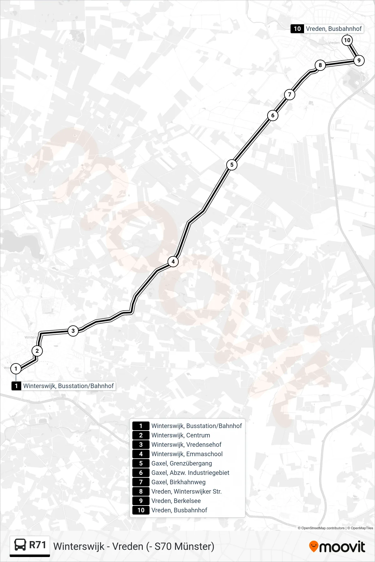 Linie R71 (Bus) Richtung Vreden, Busbahnhof Bstg A: Route und Haltestellen auf der Karte
