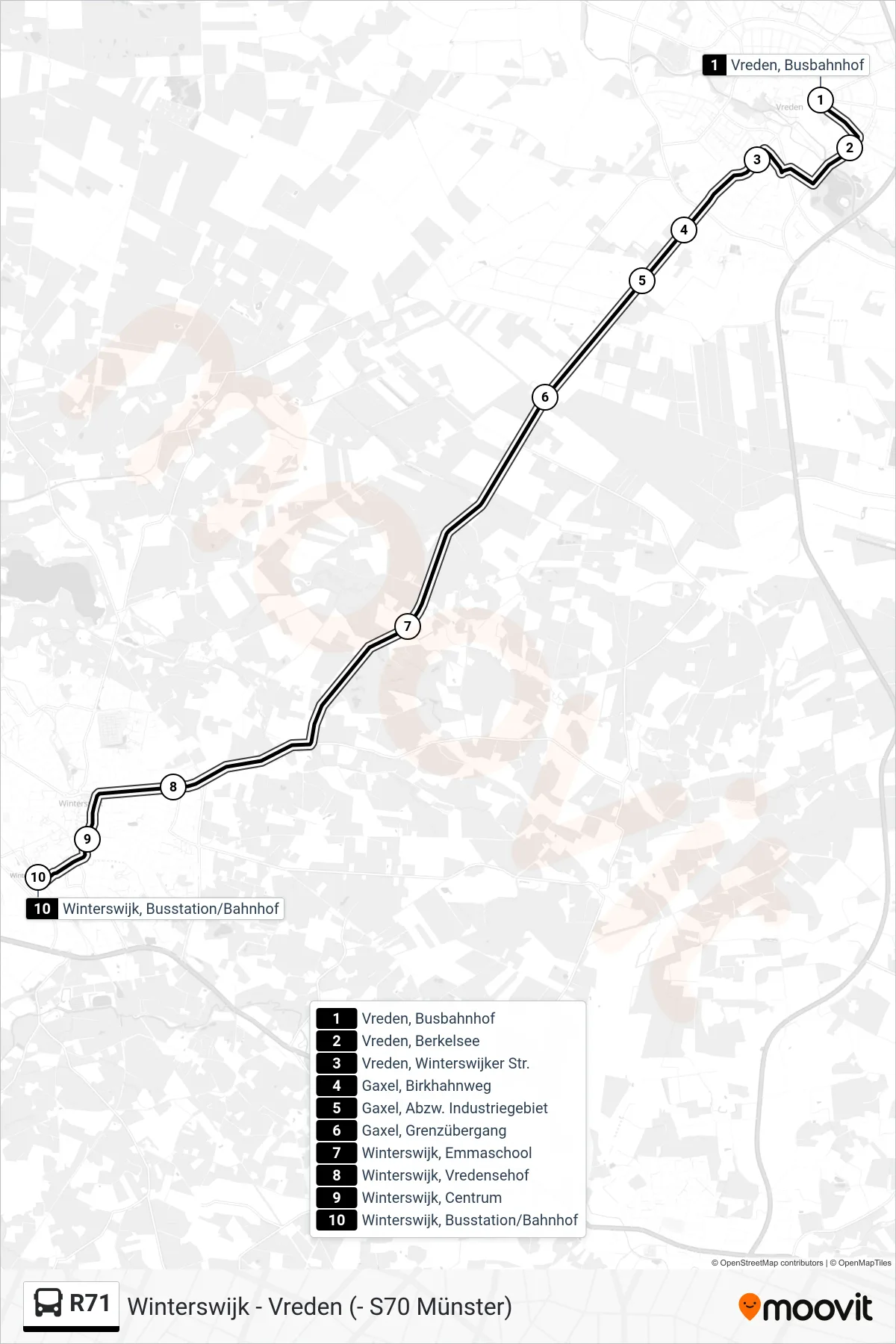 Linie R71 (Bus) Richtung Winterswijk, Busstation/Bahnhof: Route und Haltestellen auf der Karte