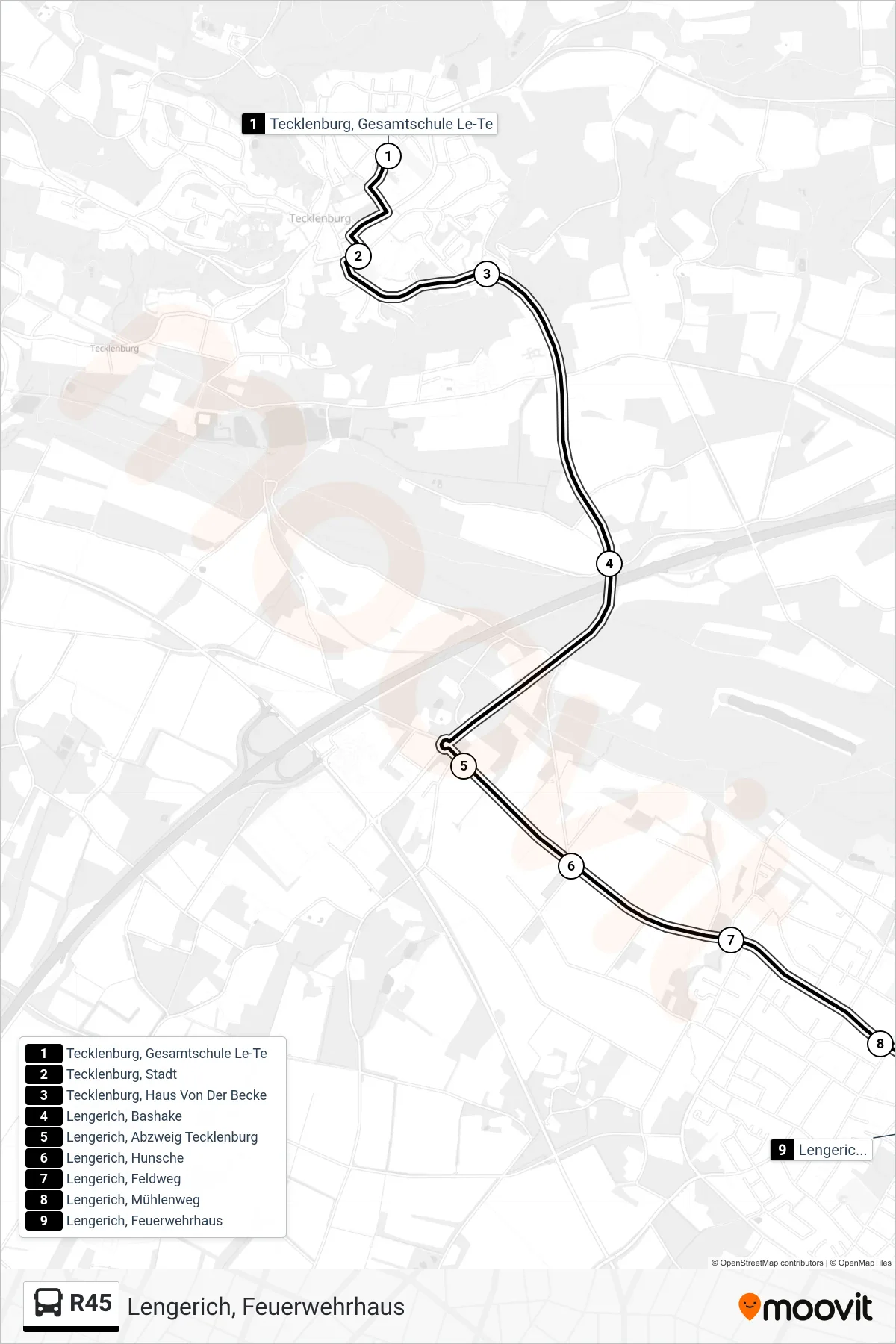 Linie R45 (Bus) Richtung Lengerich, Feuerwehrhaus: Route und Haltestellen auf der Karte