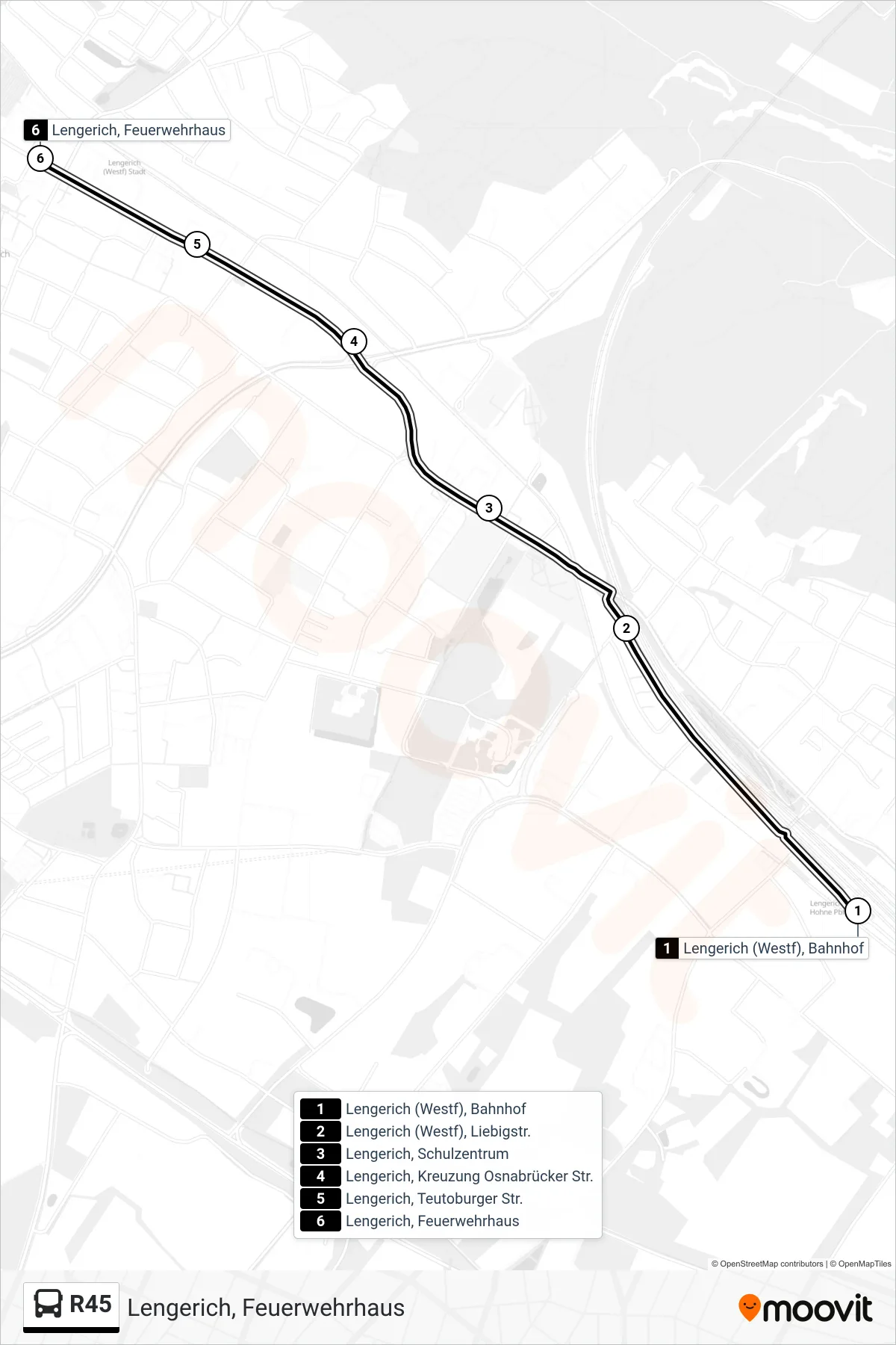 R45 bus Line (Lengerich, Feuerwehrhaus) route and stops on a map