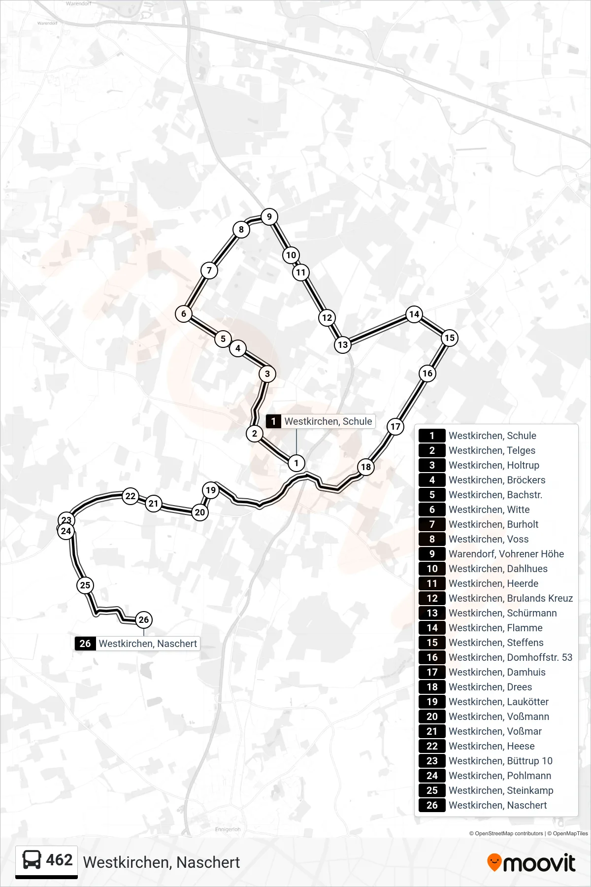 462 bus Line (Westkirchen, Naschert) route and stops on a map