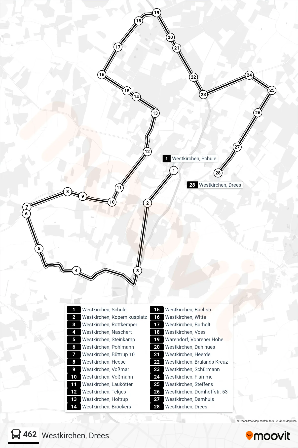 Linie 462 (Bus) Richtung Westkirchen, Drees: Route und Haltestellen auf der Karte
