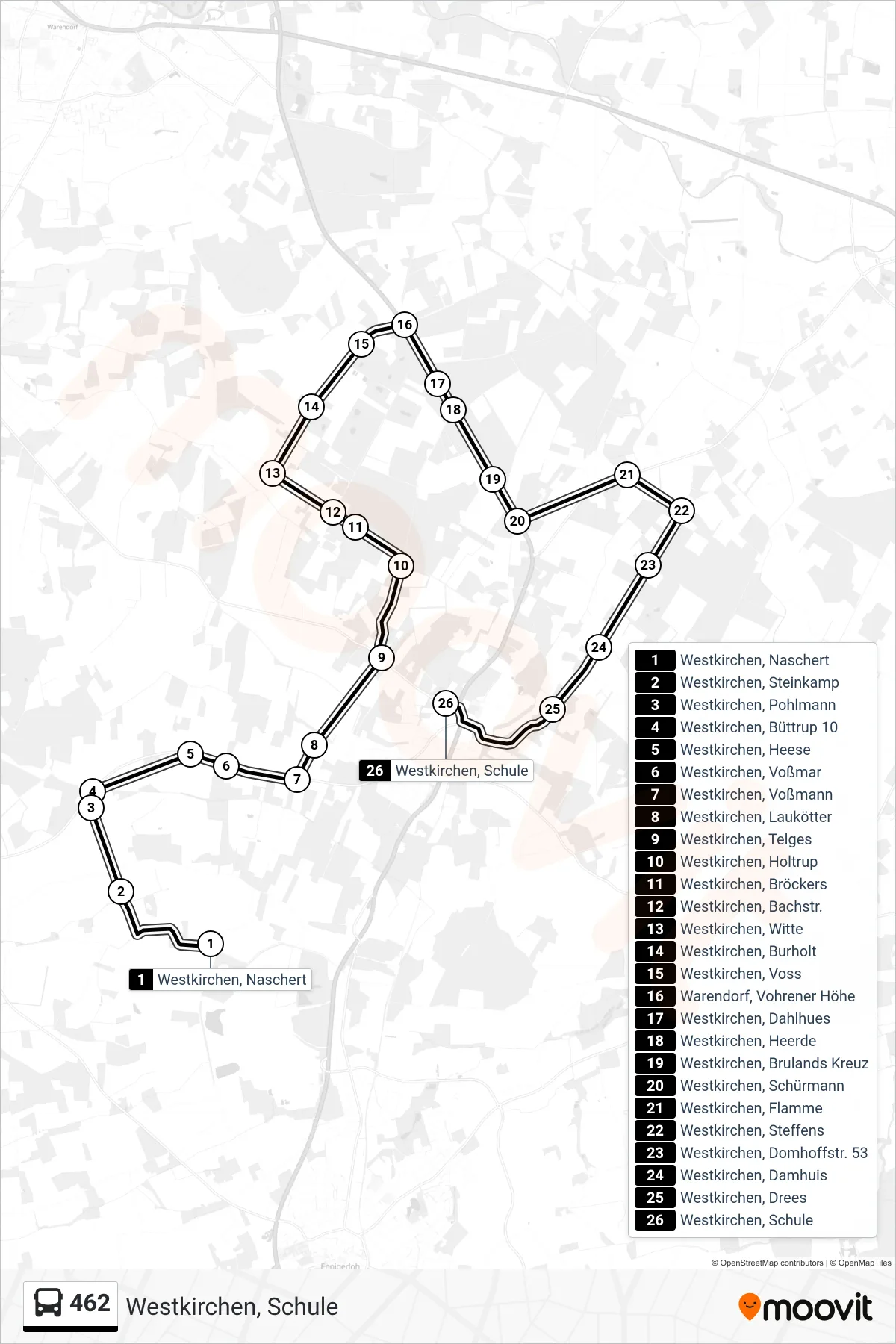 Linie 462 (Bus) Richtung Westkirchen, Schule: Route und Haltestellen auf der Karte