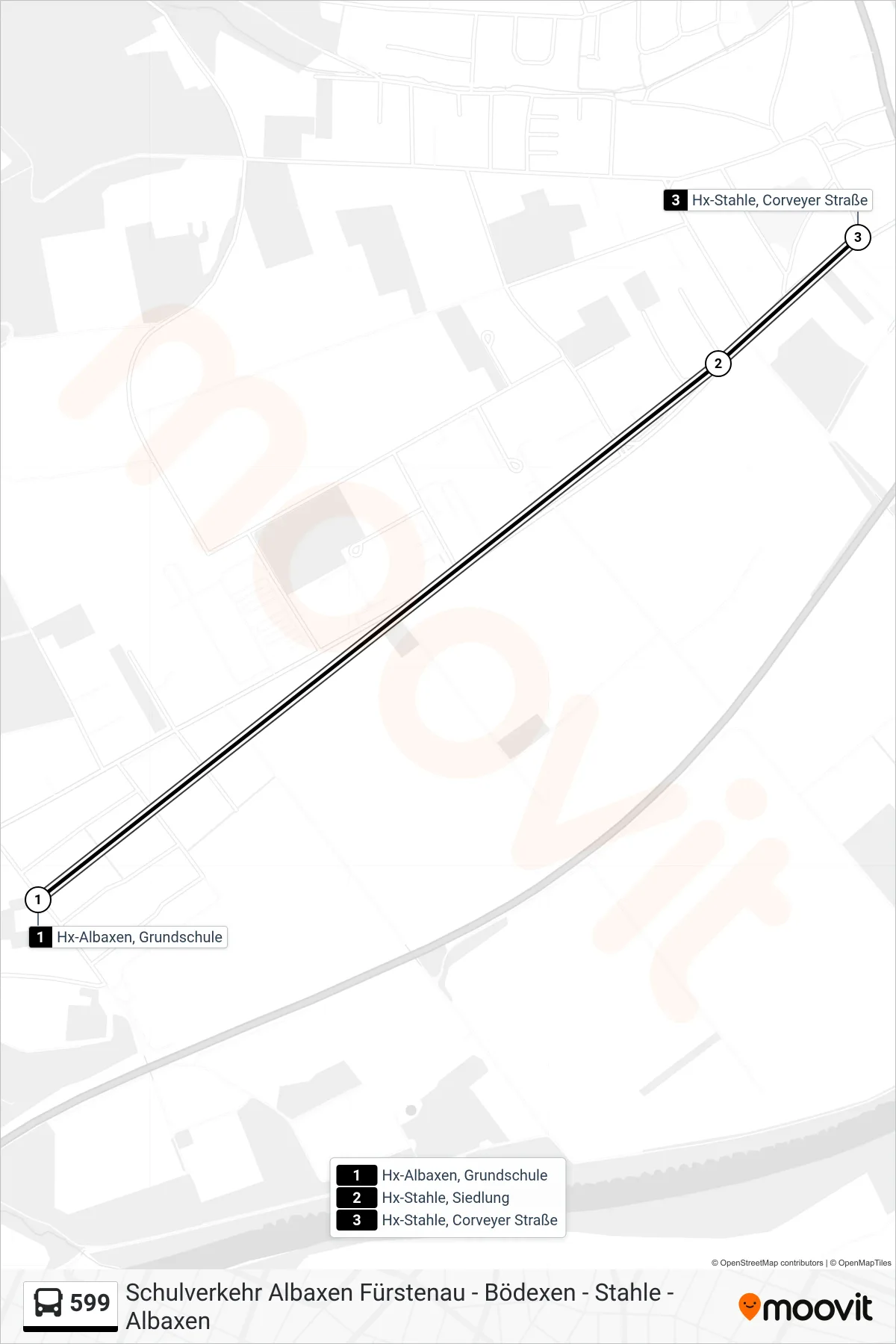 Linie 599 (Bus) Richtung Hx-Stahle, Corveyer Straße: Route und Haltestellen auf der Karte