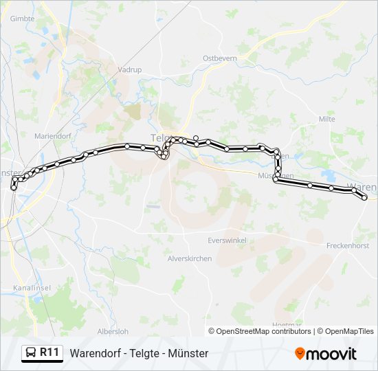 Автобус R11: карта маршрута
