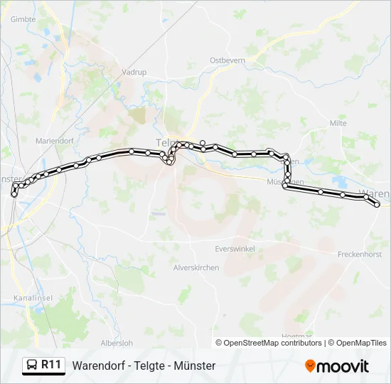 Автобус R11: карта маршрута