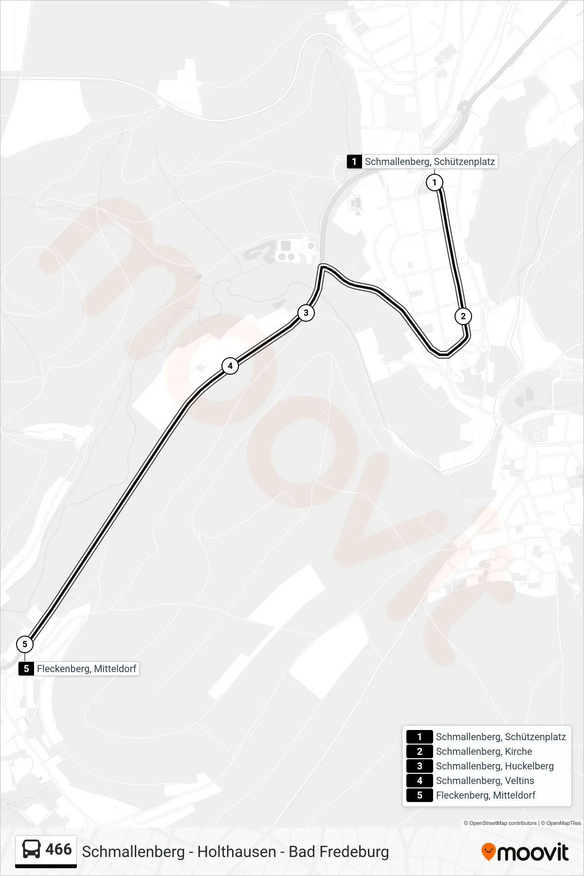 466 bus Line (Fleckenberg) route and stops on a map