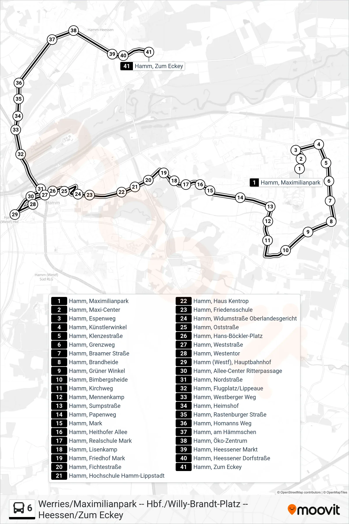 Linie 6 (Bus) Richtung Hamm, Zum Eckey: Route und Haltestellen auf der Karte