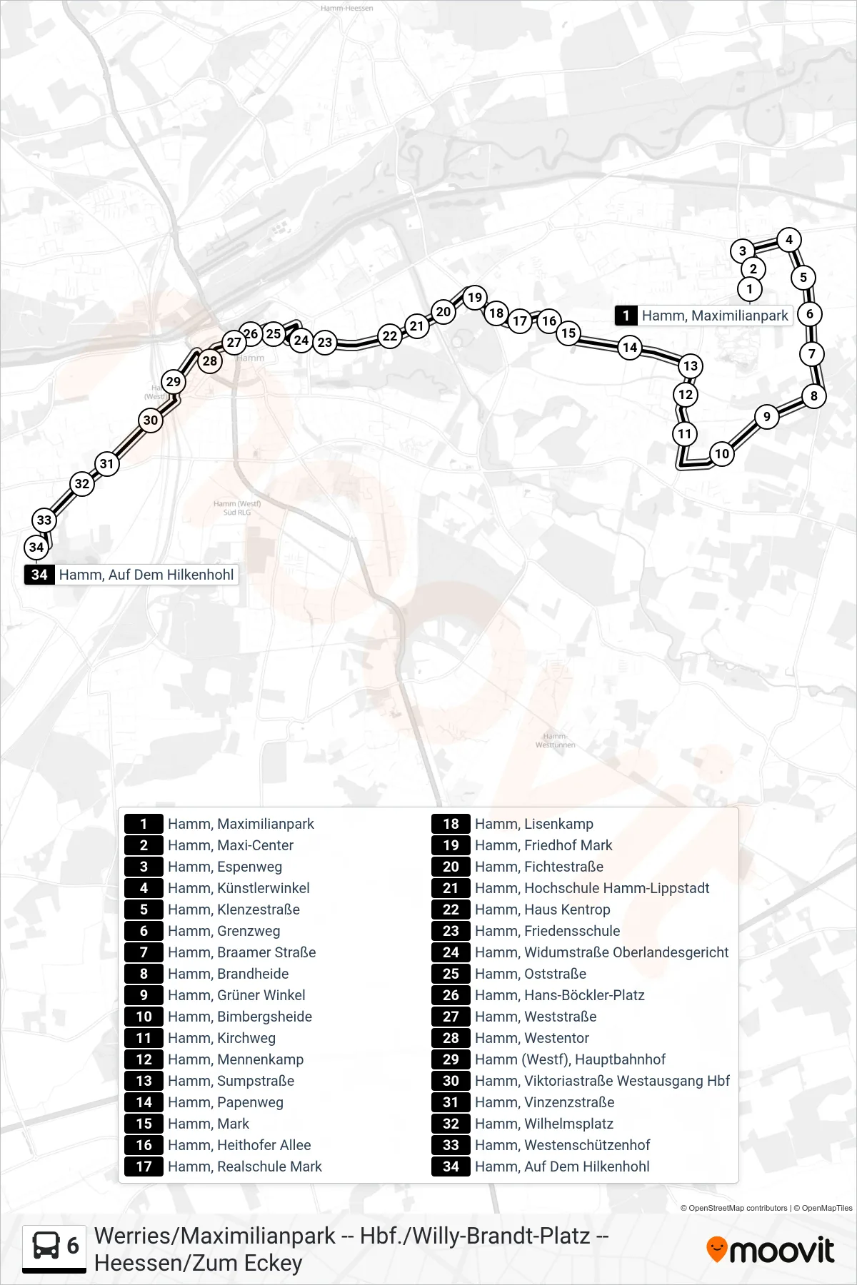 Linie 6 (Bus) Richtung Hamm, Auf Dem Hilkenhohl: Route und Haltestellen auf der Karte
