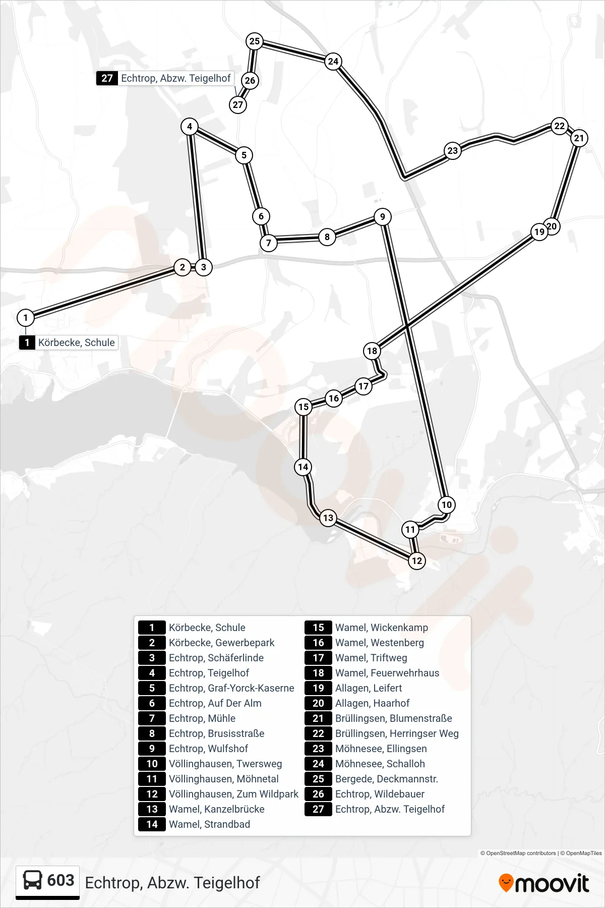 603 bus Line (Echtrop, Abzw. Teigelhof) route and stops on a map