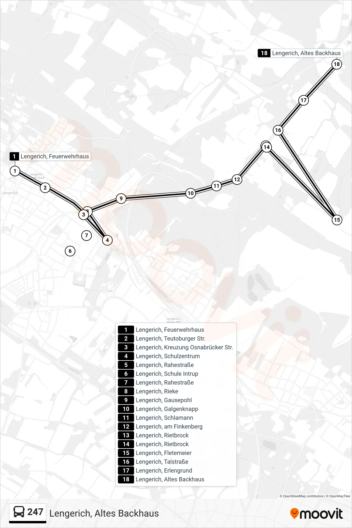247 bus Line (Lengerich, Altes Backhaus) route and stops on a map