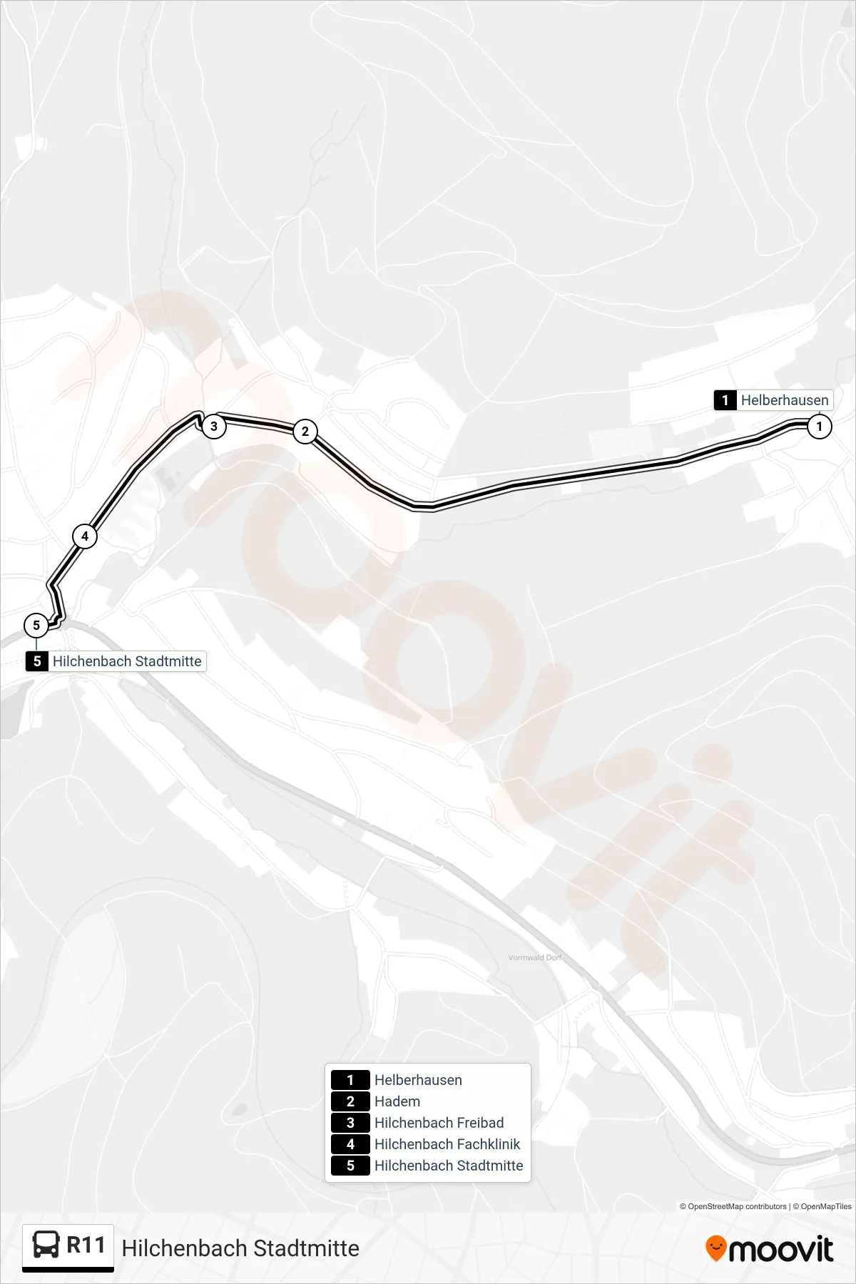 R11 bus Line (Hilchenbach Stadtmitte) route and stops on a map
