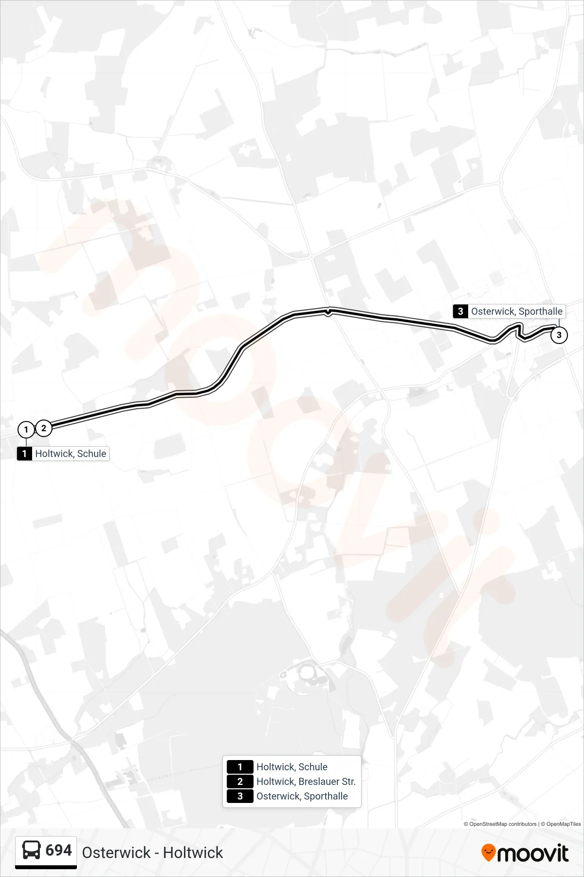 Linie 694 (Bus) Richtung Osterwick, Sporthalle: Route und Haltestellen auf der Karte