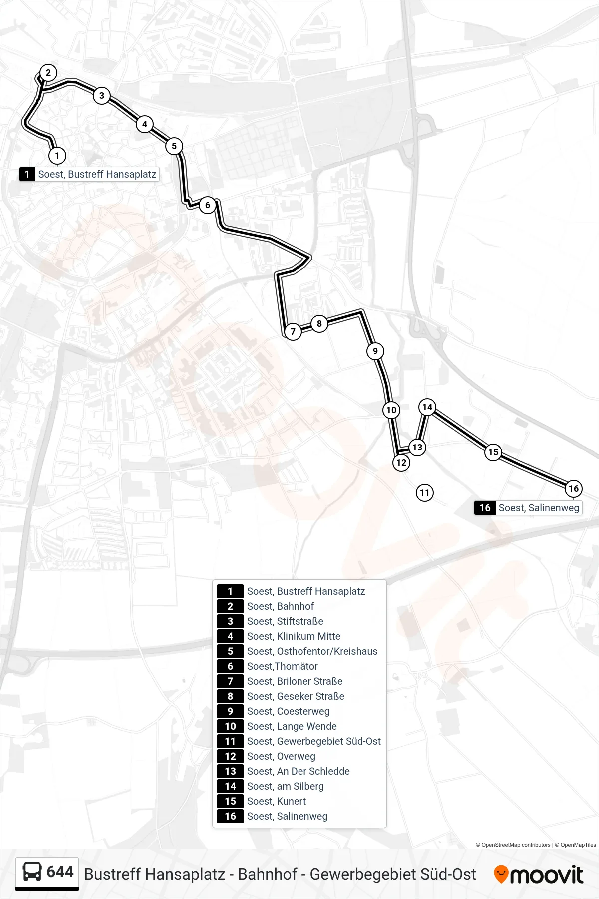 Linie 644 (Bus) Richtung Soest, Salinenweg: Route und Haltestellen auf der Karte