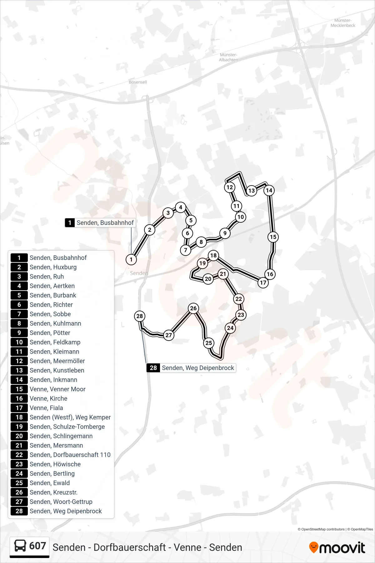 Linie 607 (Bus) Richtung Senden, Weg Deipenbrock: Route und Haltestellen auf der Karte