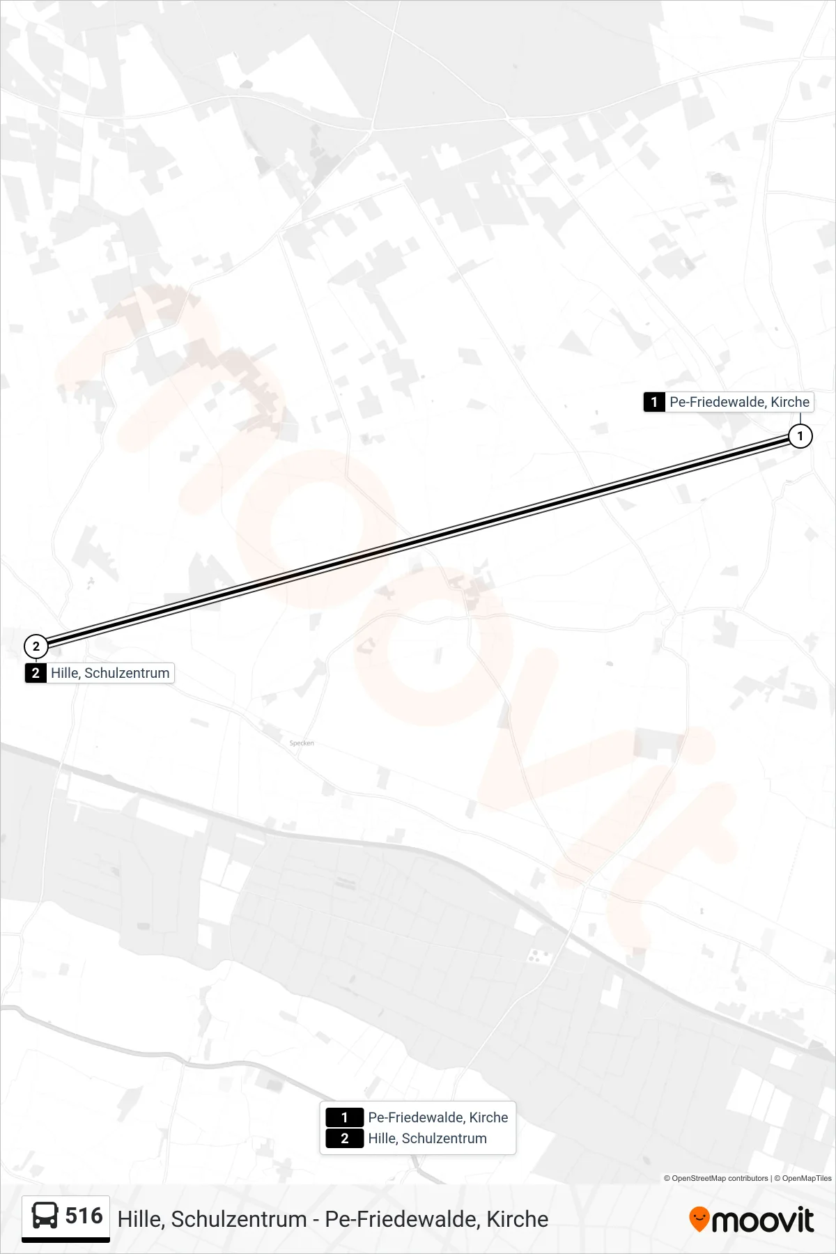 516 bus Line (Friedewalde - Hille) route and stops on a map