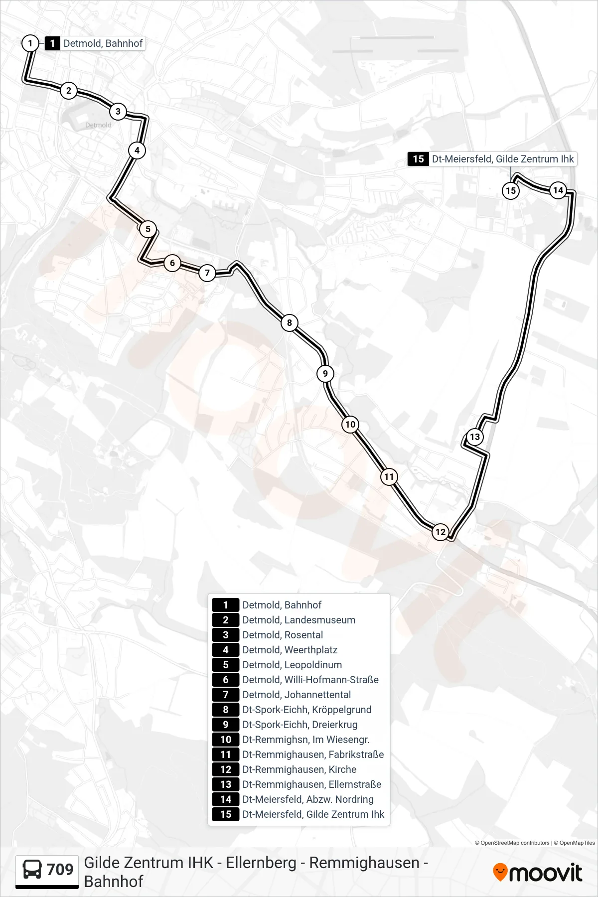 Linie 709 (Bus) Richtung Dt-Meiersfeld, Gilde Zentrum Ihk: Route und Haltestellen auf der Karte