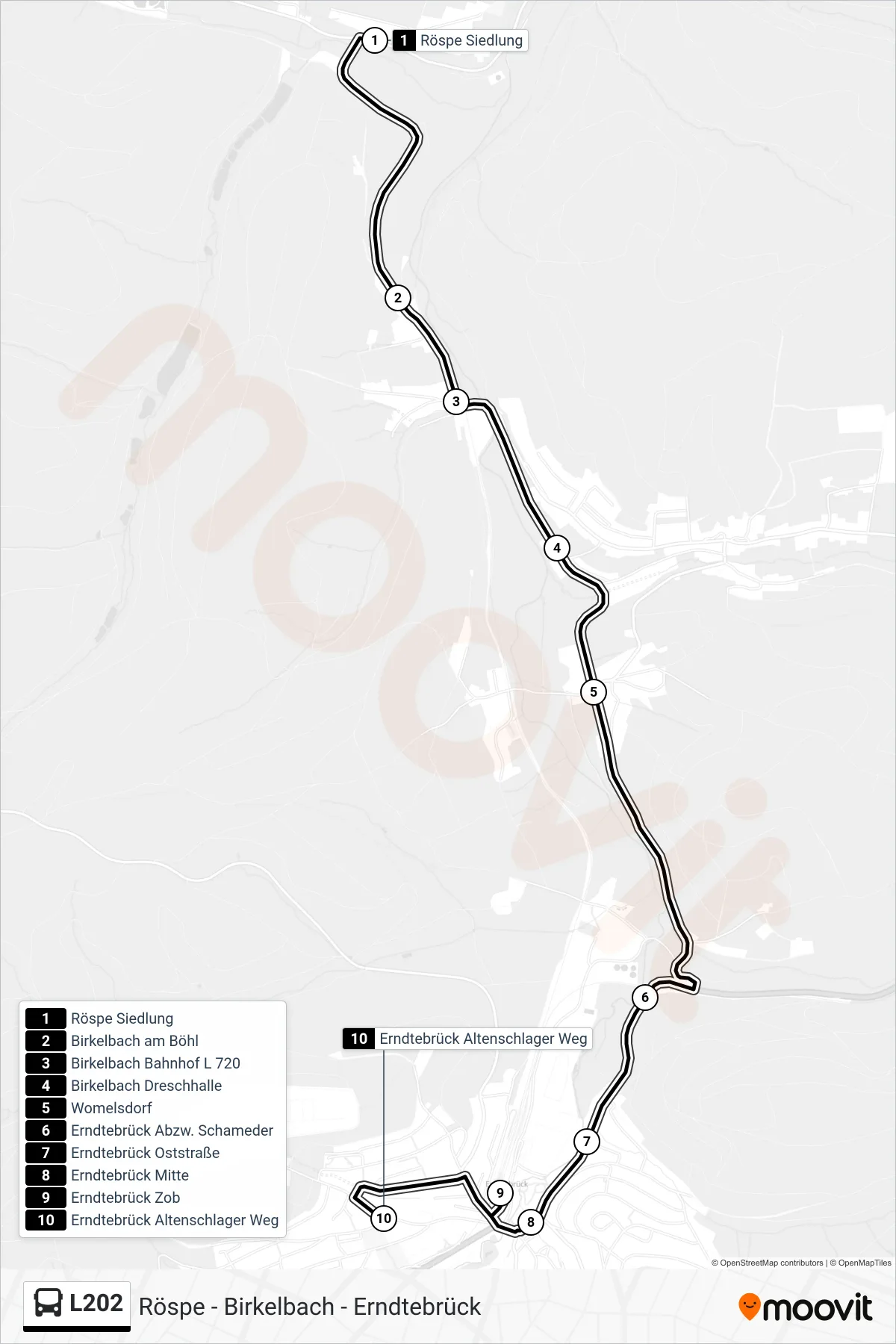 L202 bus Line (Erndtebrück Altenschlager Weg) route and stops on a map