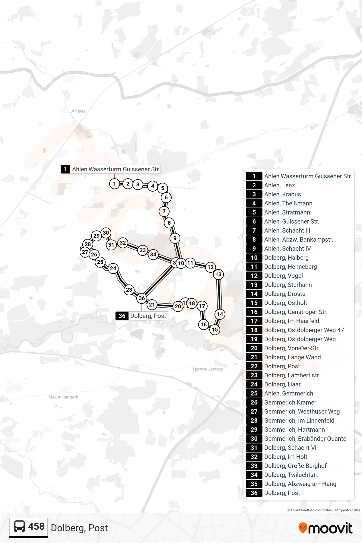 Linie 458 (Tram) Richtung Dolberg, Post: Route und Haltestellen auf der Karte