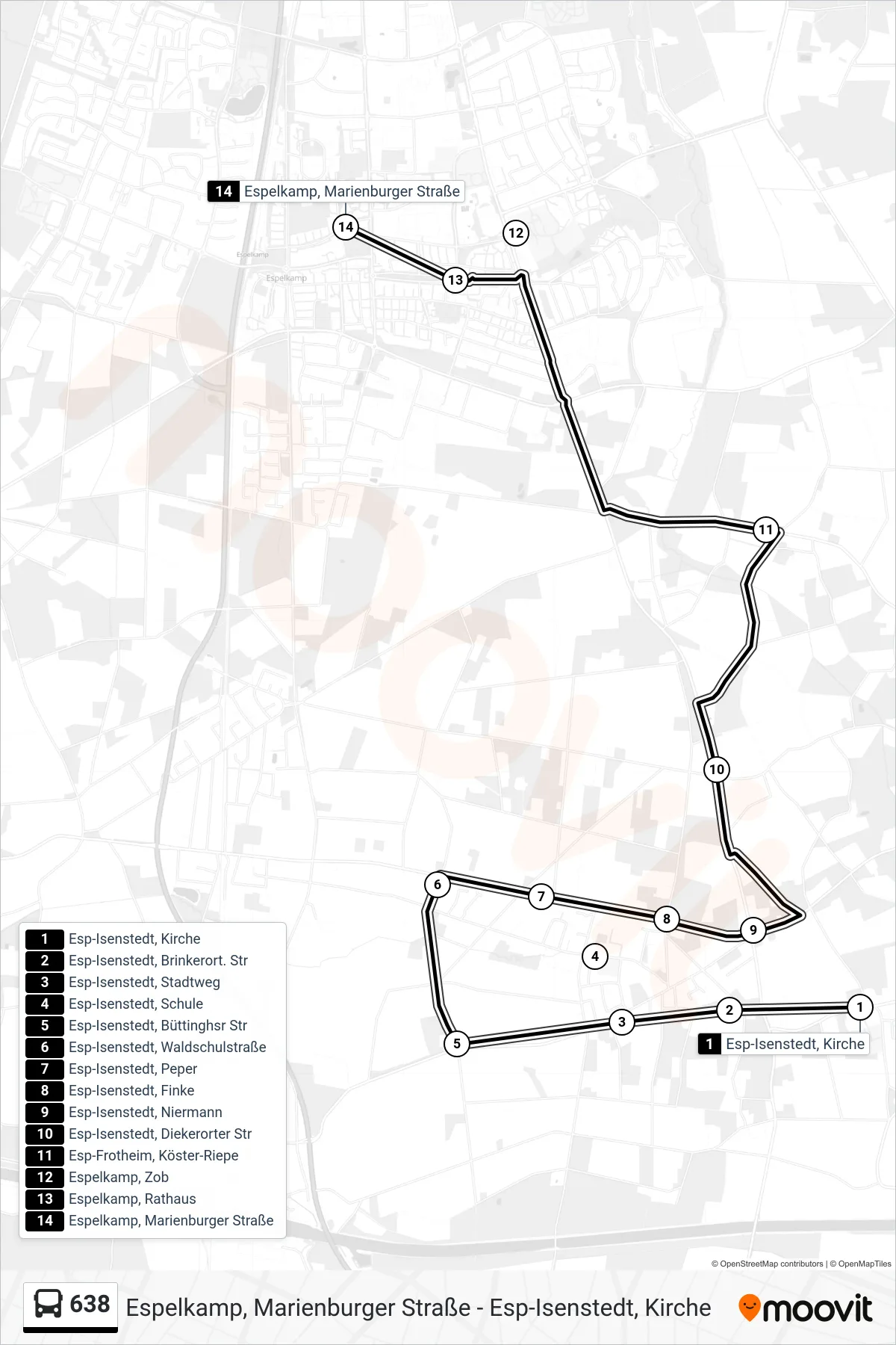 Linie 638 (Bus) Richtung Espelkamp: Route und Haltestellen auf der Karte