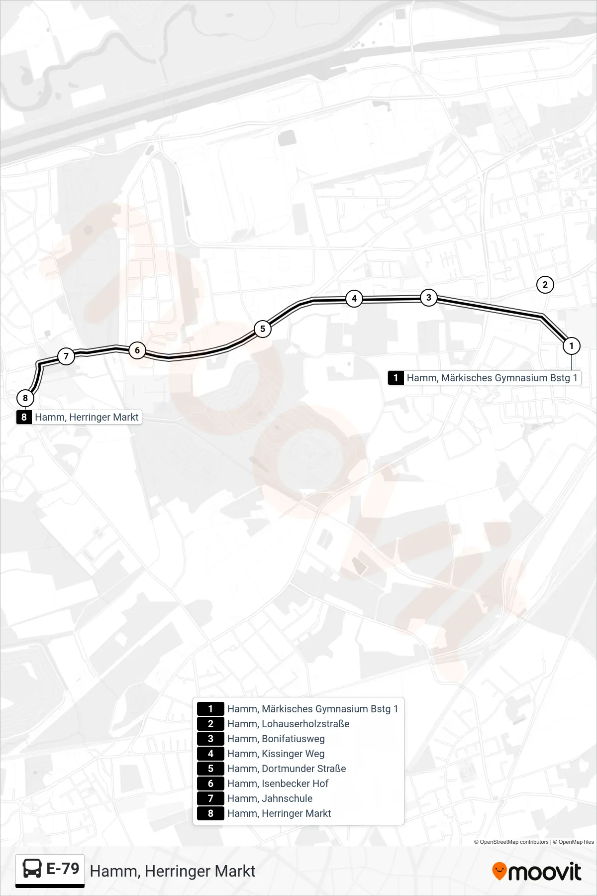 Linie E-79 (Bus) Richtung Hamm, Herringer Markt: Route und Haltestellen auf der Karte