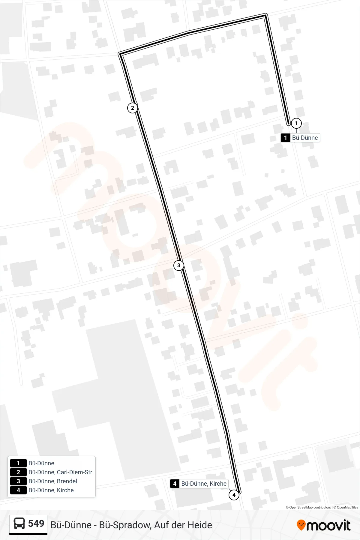 549 bus Line (Bü-Dünne, Kirche) route and stops on a map