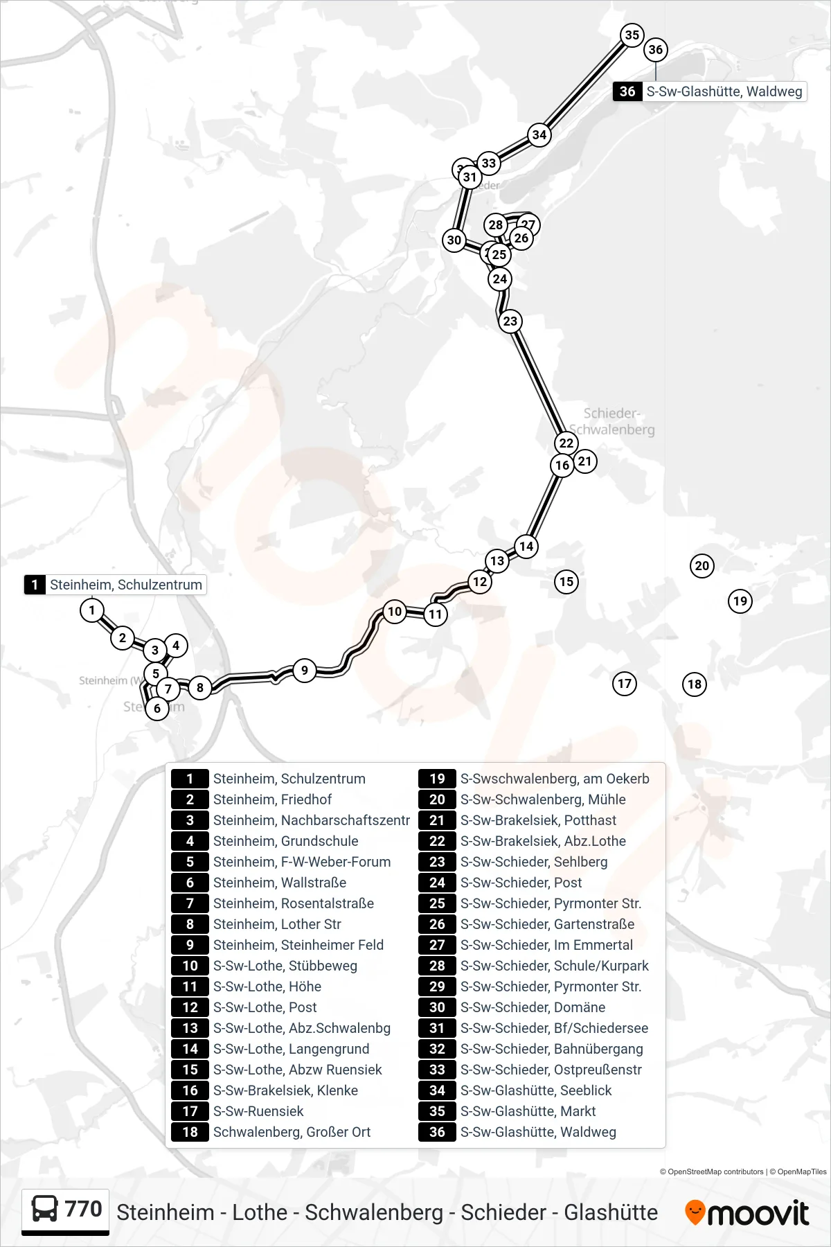 770 bus Line (Glashütte) route and stops on a map